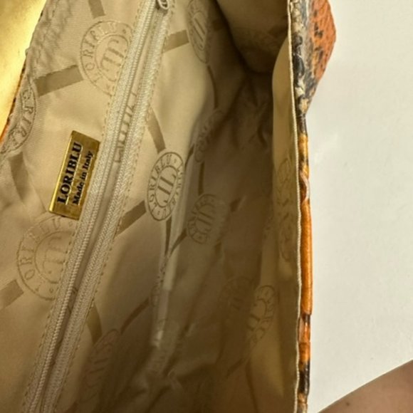 LORI BLUE VINYL CLUTCH BAG  RHINESTONED HANDLE SILK LINING - Picture 7 of 9